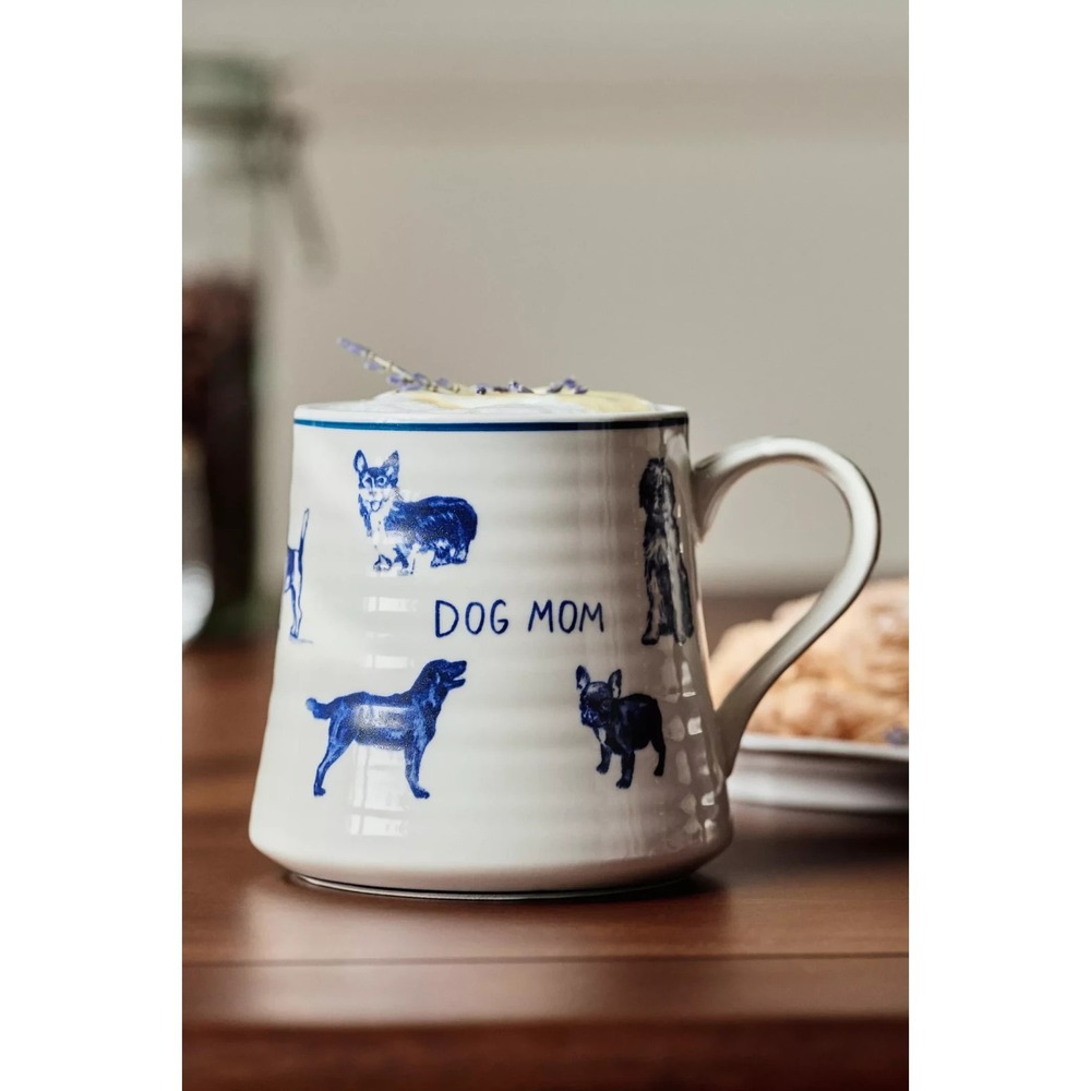 Anthropologie Molly Hatch Stoneware Dog Mom Mug Hand-painted Accents New